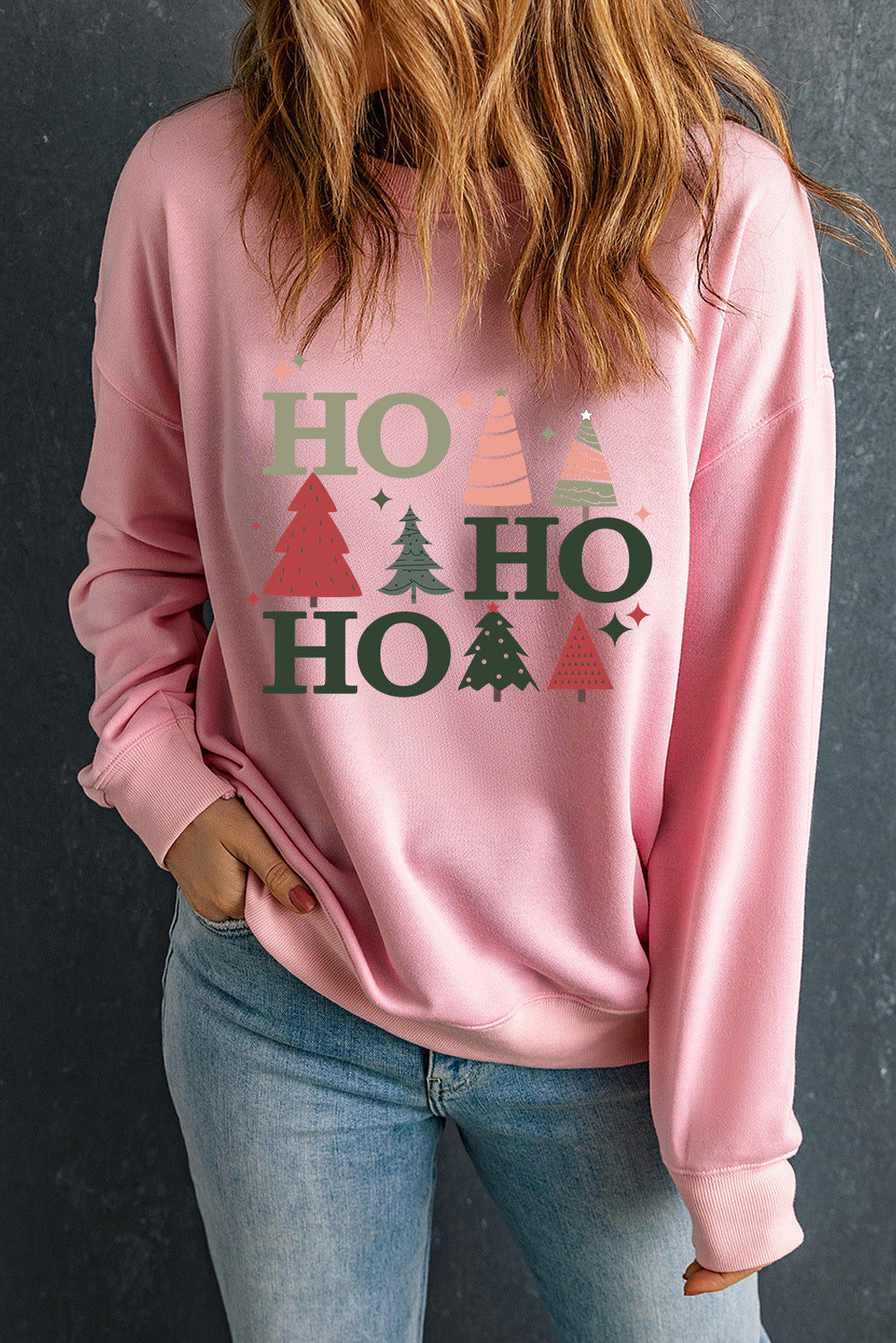 Pink Christmas Tree HO Pullover Graphic Sweatshirt