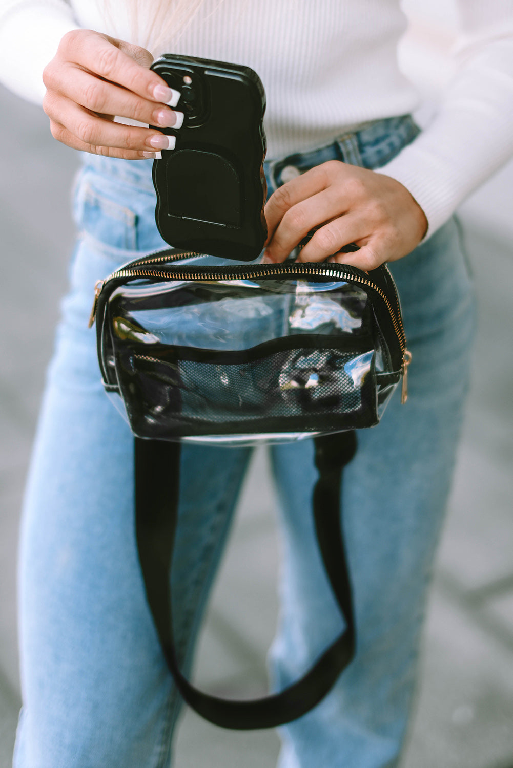 Brown Adjustable Straps Zipper Clear Waist Bag