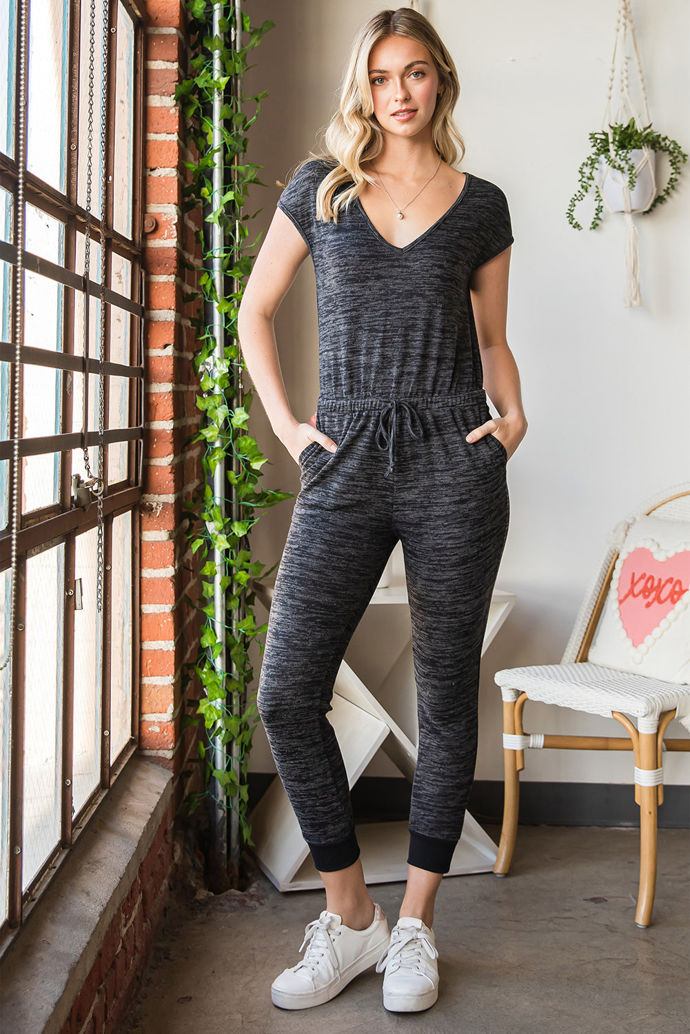 Black Pocket Casual Drawstring High Waisted Jumpsuit