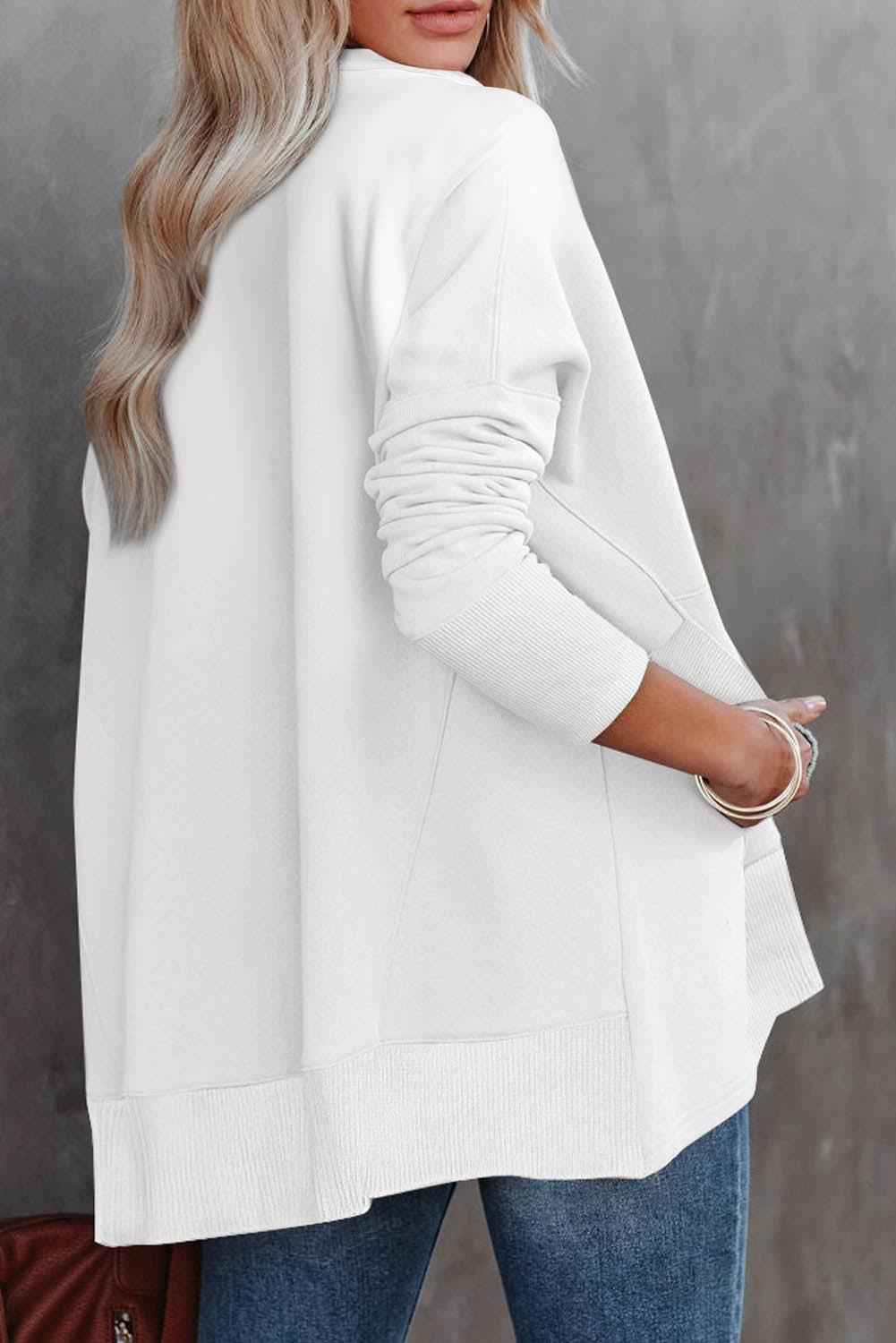 White Oversized Quarter-Zip Pullover Sweatshirt