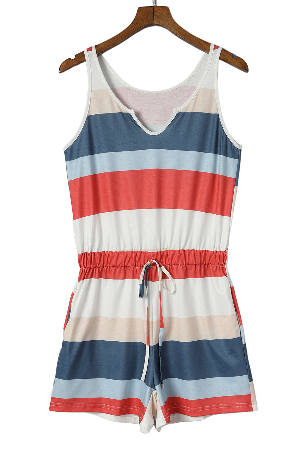 Striped Print Lace-up High Waist Sleeveless Romper