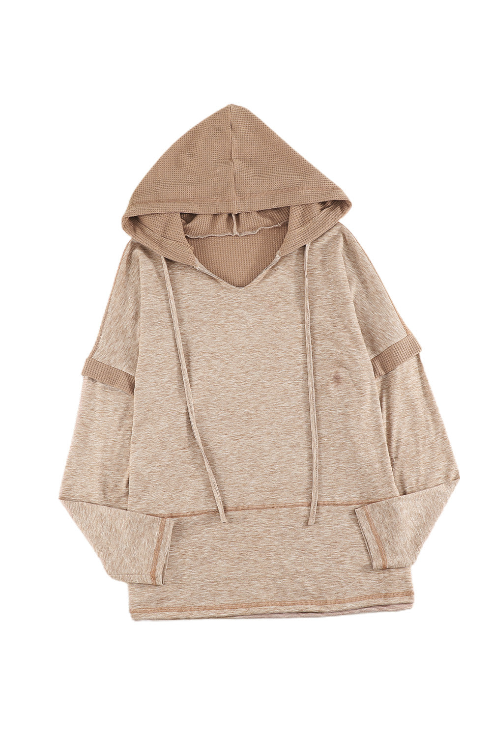 Khaki Waffle Long Sleeve Knit Pullover Hoodie