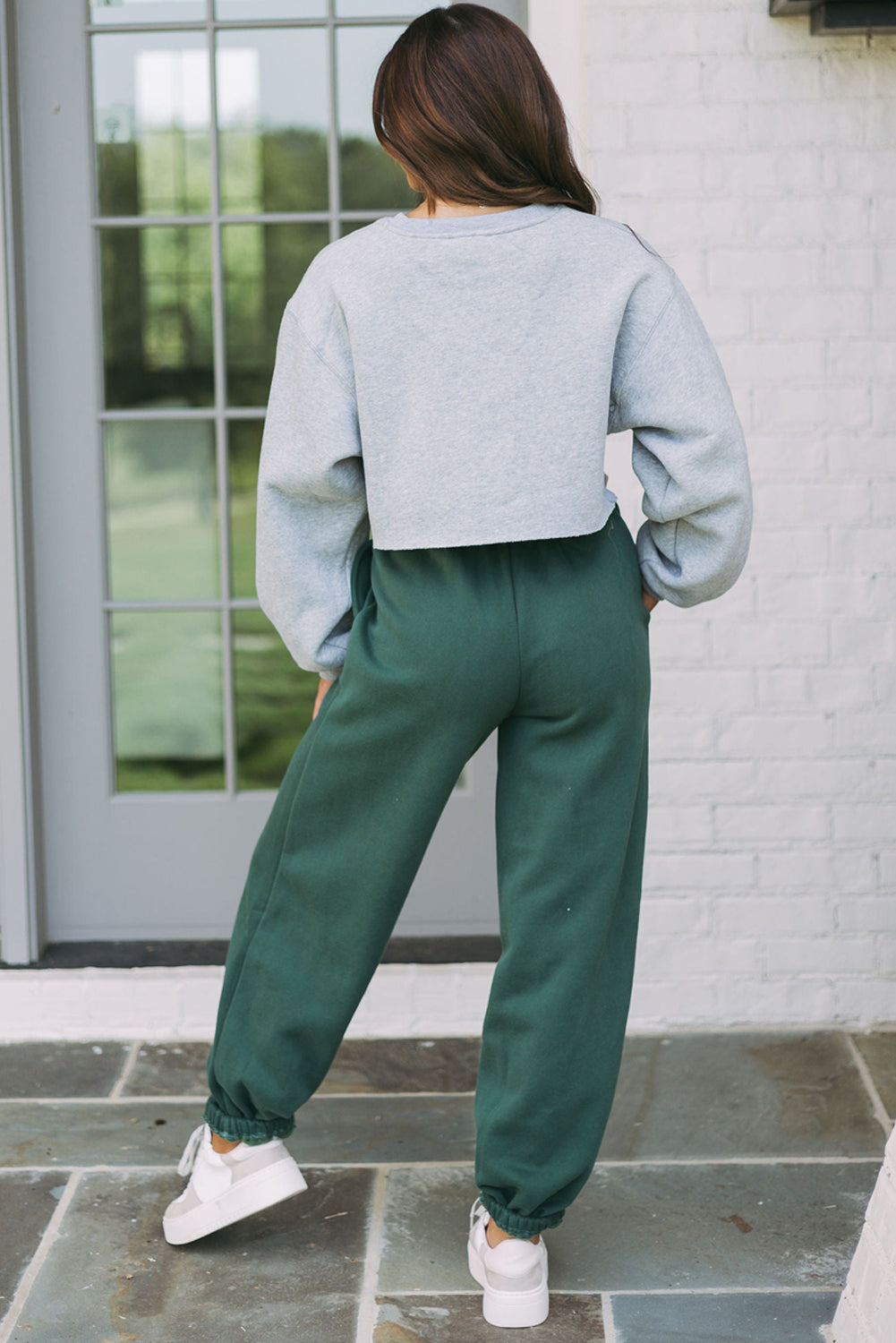 Mist Green Drawstring Waist Casual Jogger Pants