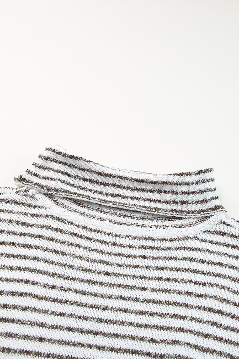 Khaki Striped Turtleneck Oversized Sweater