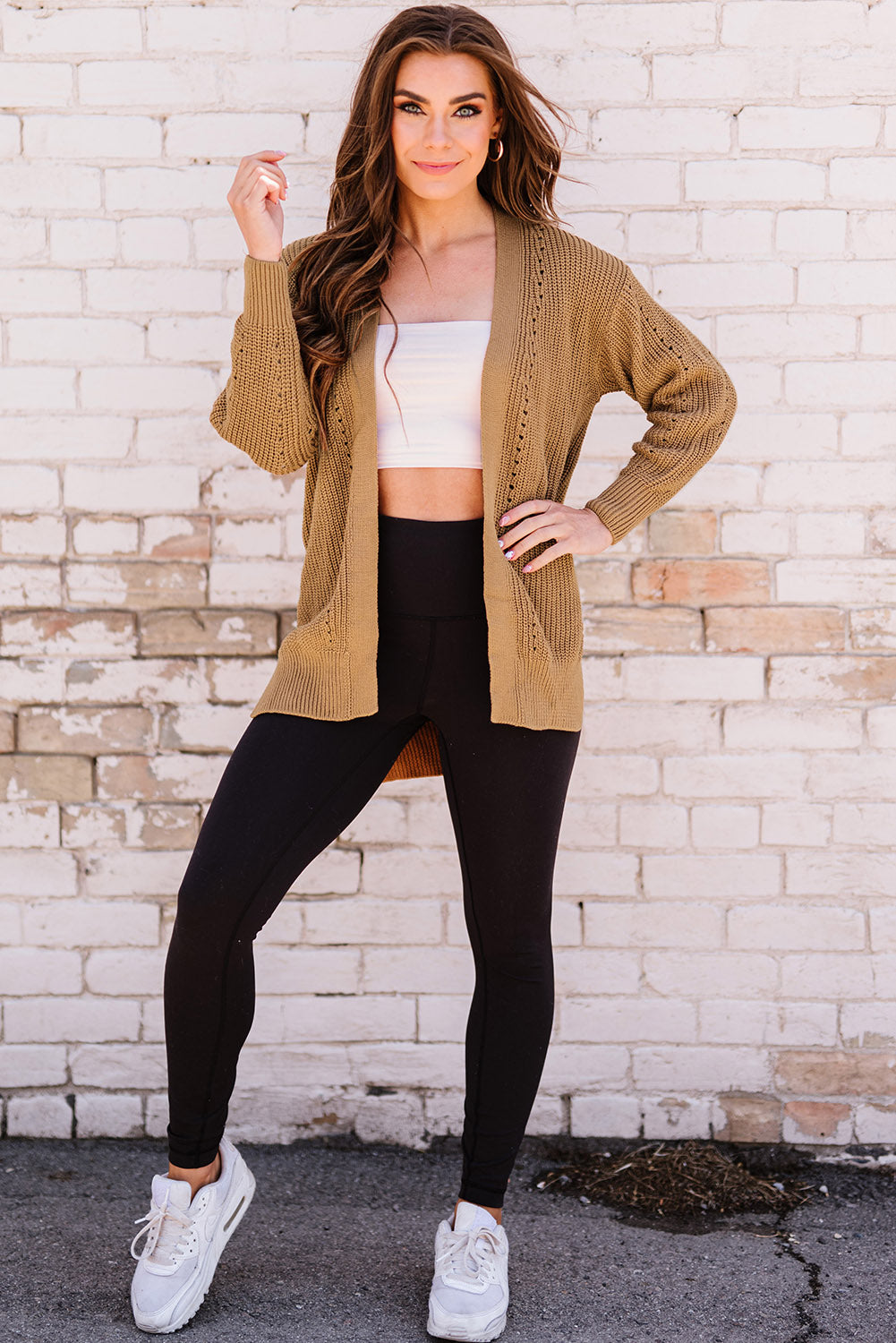 Khaki Fall Long Sleeve Long Cardigan Sweater