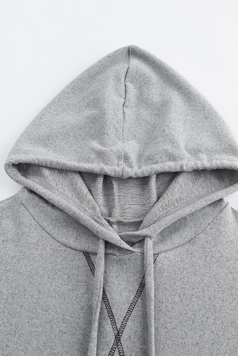 Grey Solid Color Casual Loose Drawstring Hoodie