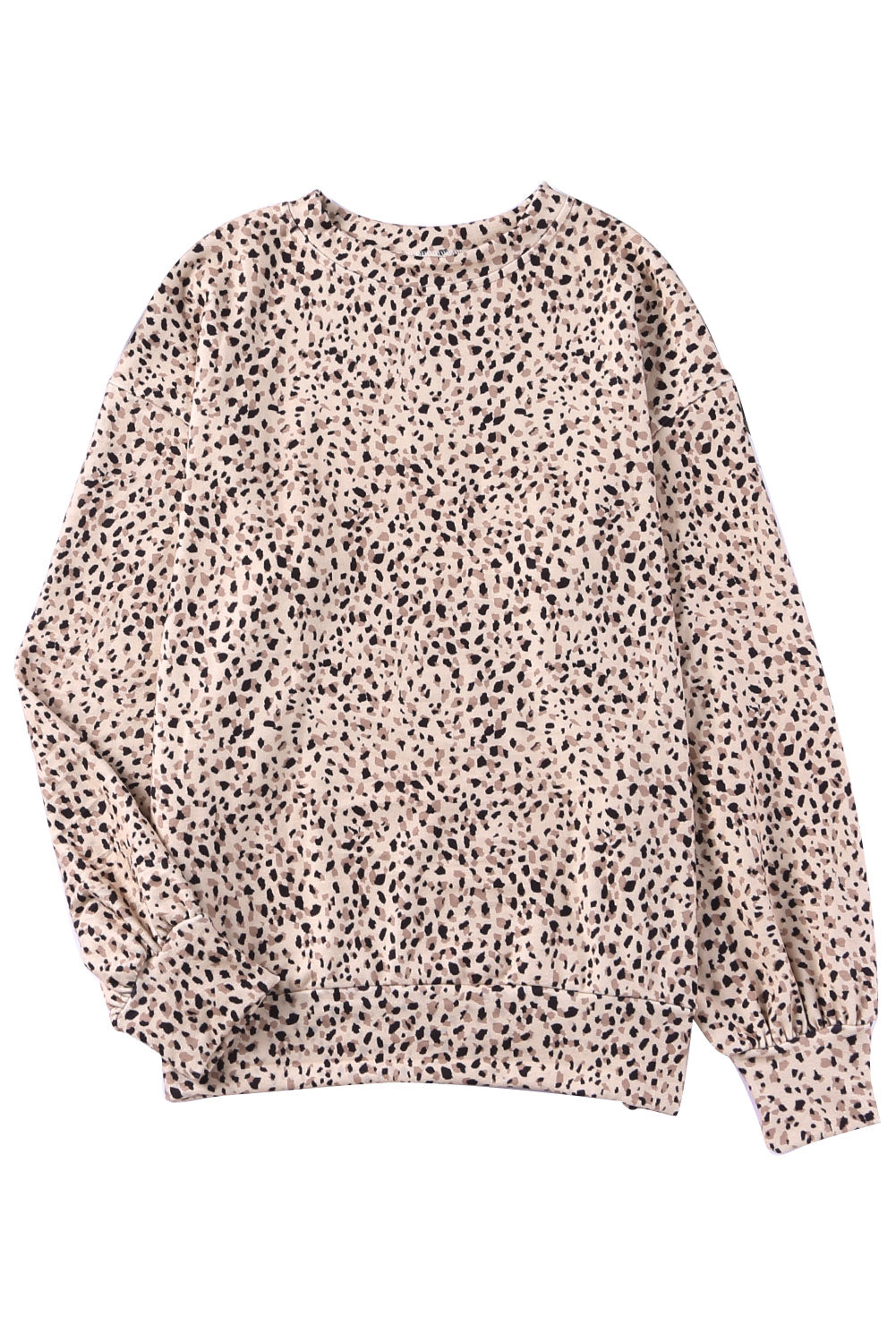 Cheetah Print Crew Neck Bishop Sleeve Sweatshirt