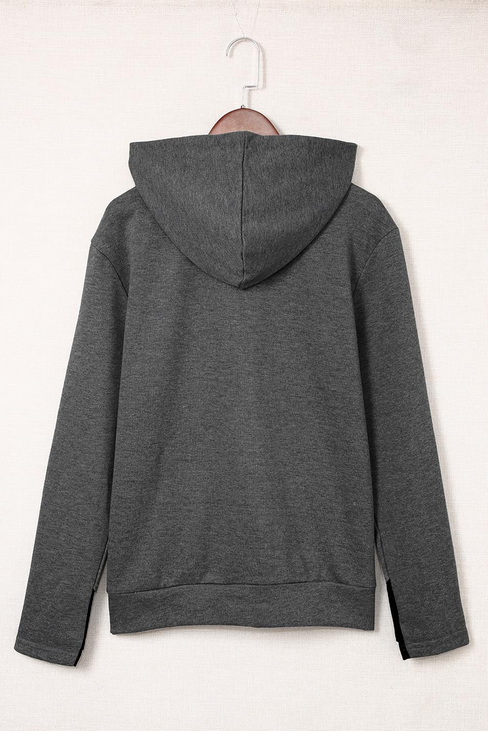 Grey Pocket Half Zip Thumbhole Sleeve Hoodie