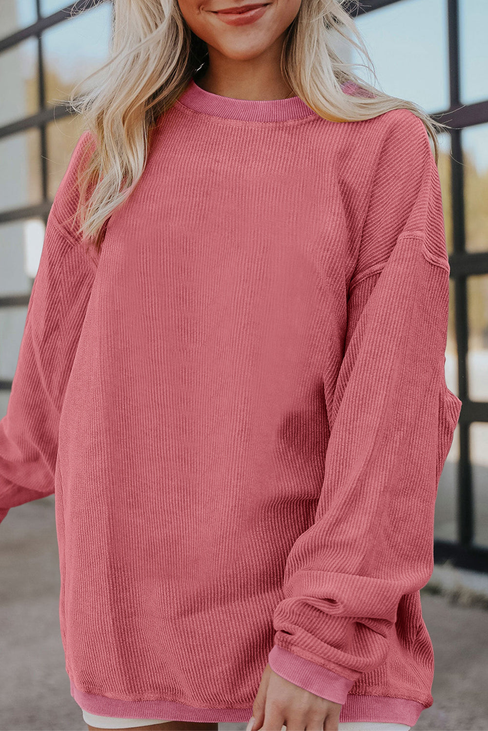 Apricot Drop Shoulder Ribbed Oversized Sweatshirt