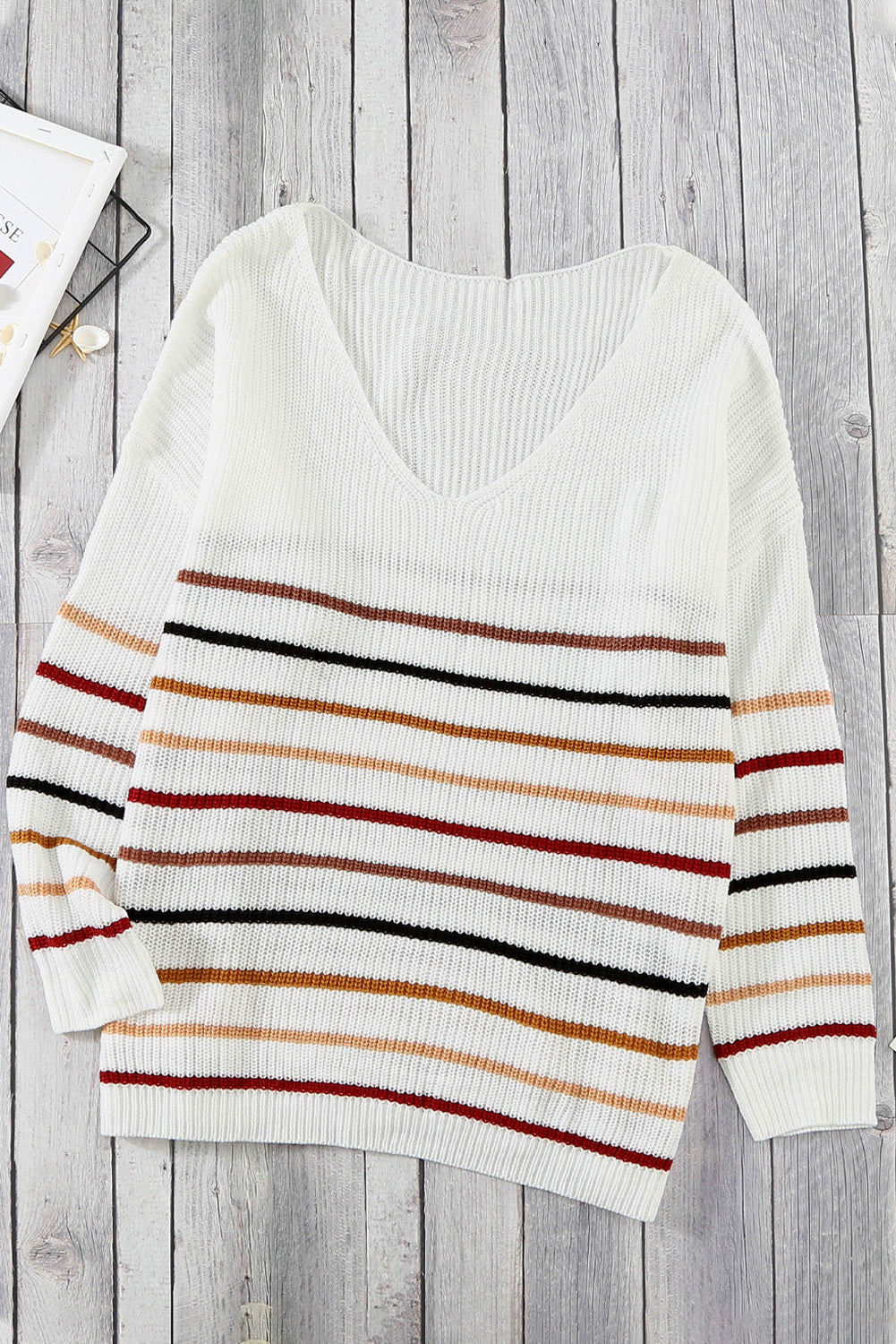 Multicolor Color Block Striped Drop Sleeve Knit Sweater