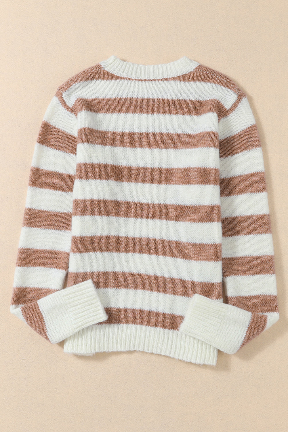 Brown Striped Colorblock Long Sleeve Casual Sweater