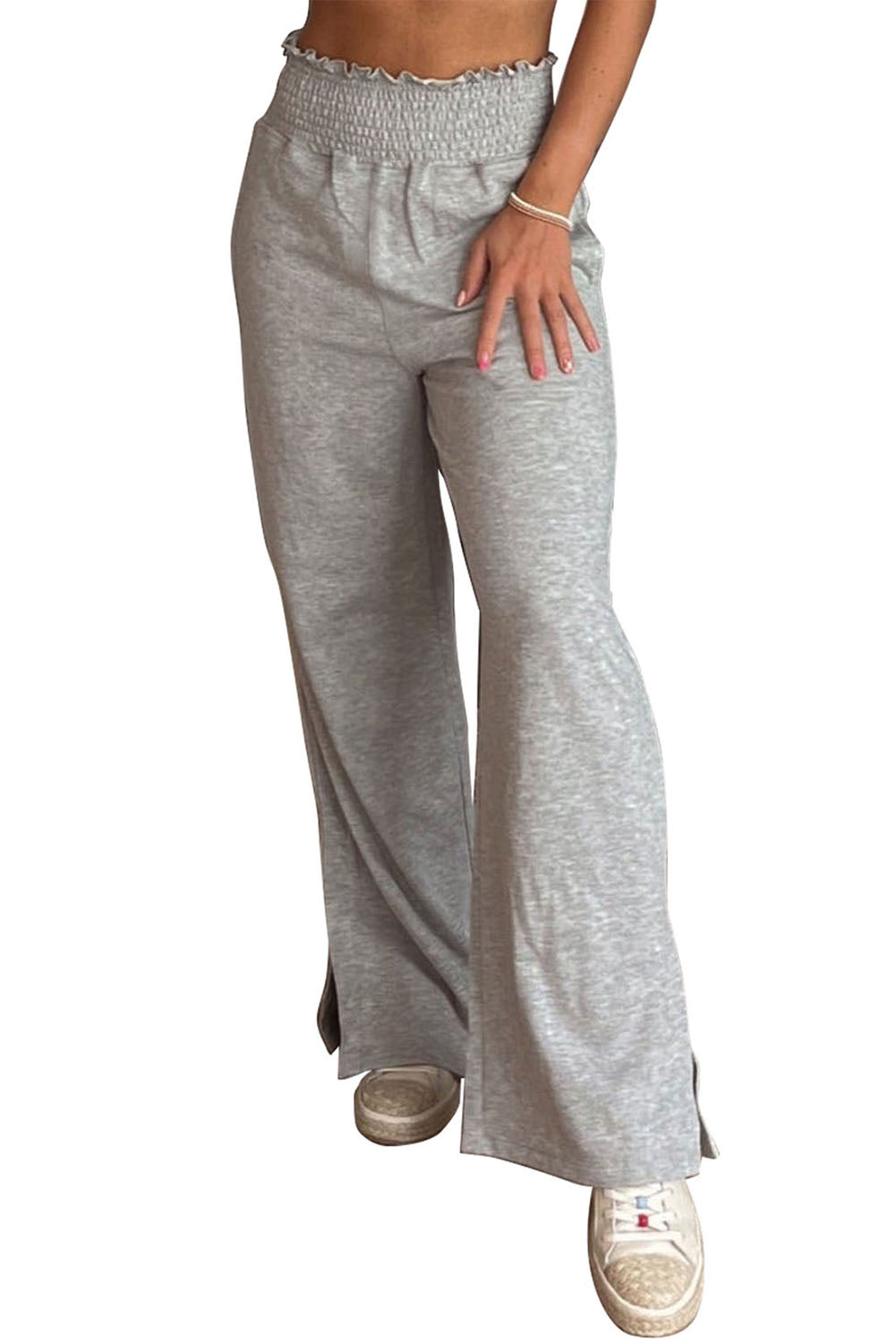 Grey Elastic High Waisted Wide Leg Sweatpants