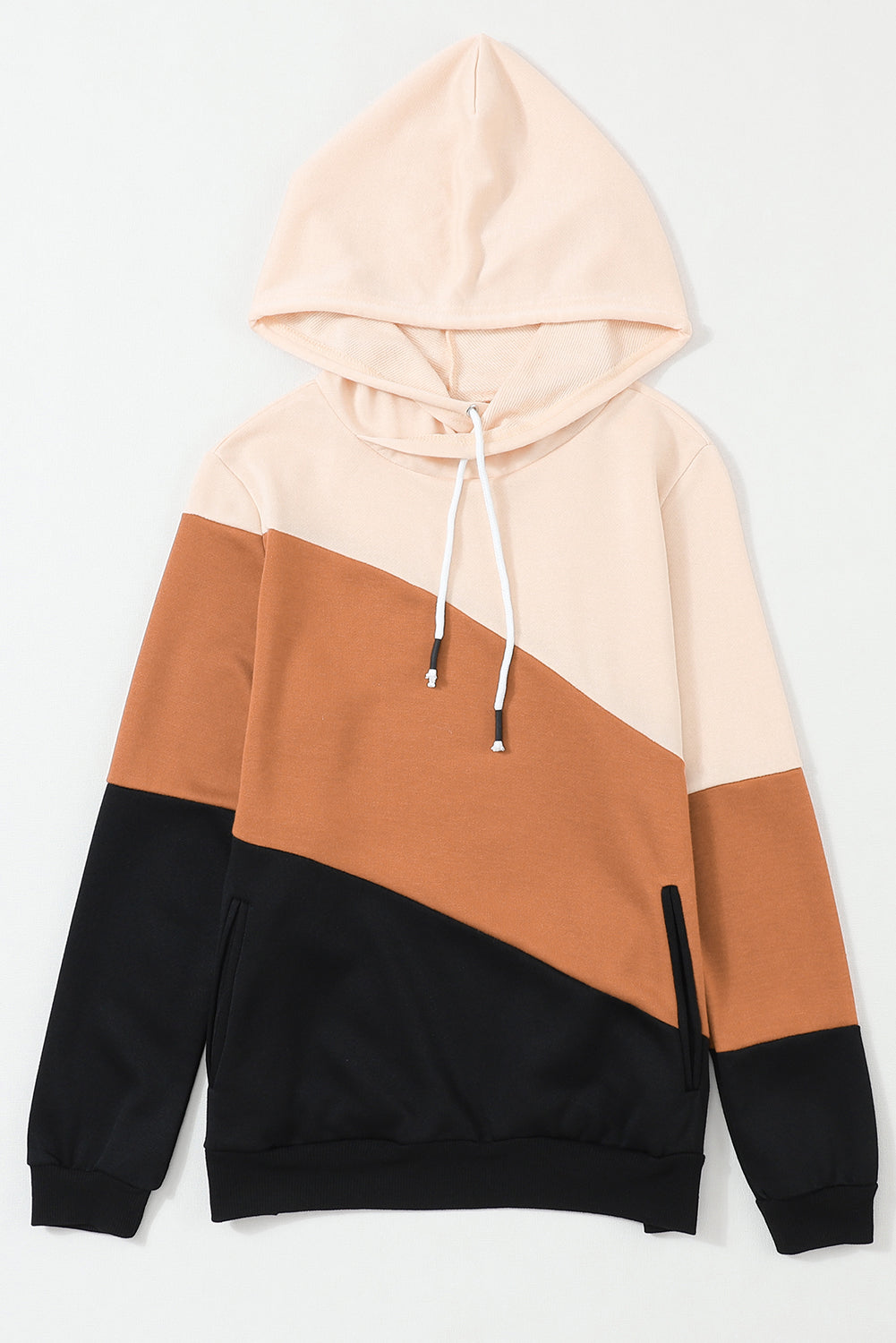 Khaki Color Block Long Sleeve Pullover Hoodie