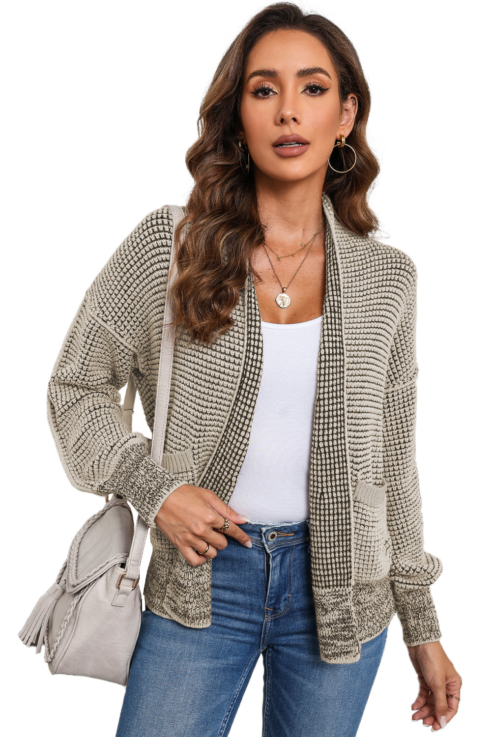 Black Chunky Knit Pockets Drop Sleeve Cardigan