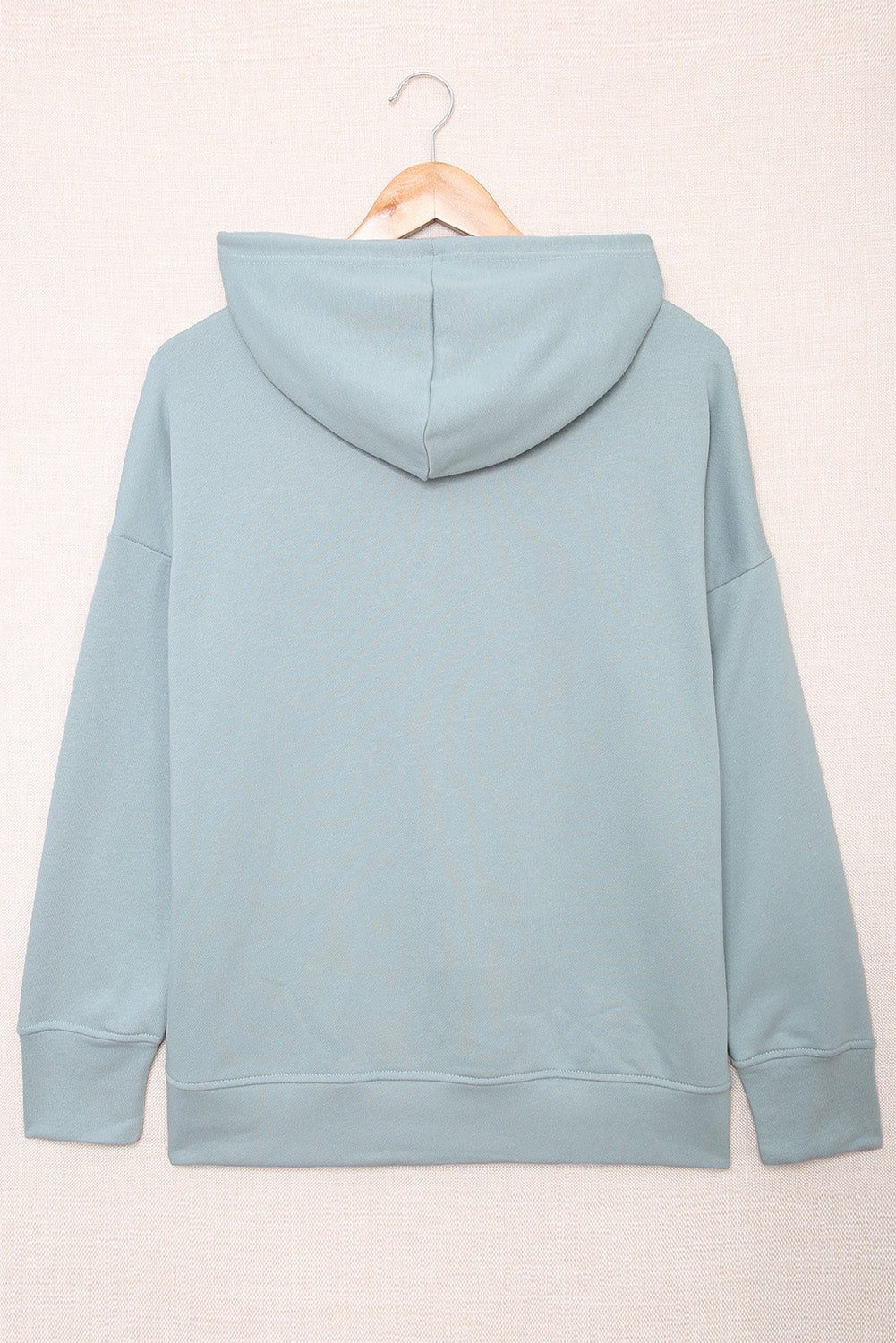 Light Blue Drop Shoulder Side Slit Hem Casual Drawstring Hoodie