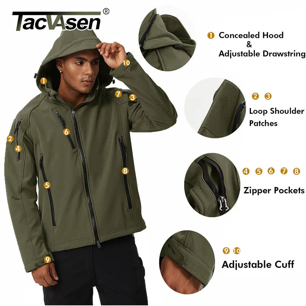 Tactical Fleece Lined Waterproof Jackets Mens Jacket Coats Safari Windbreaker Winter Warm Work Jacket Outwear Windproof