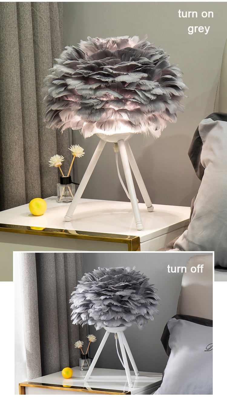 Feather Bedroom Table Lamp Modern Bedside Lamp Living Room Coffee Shop Wedding Christmas Decoration Romantic Goose Feather Lamp