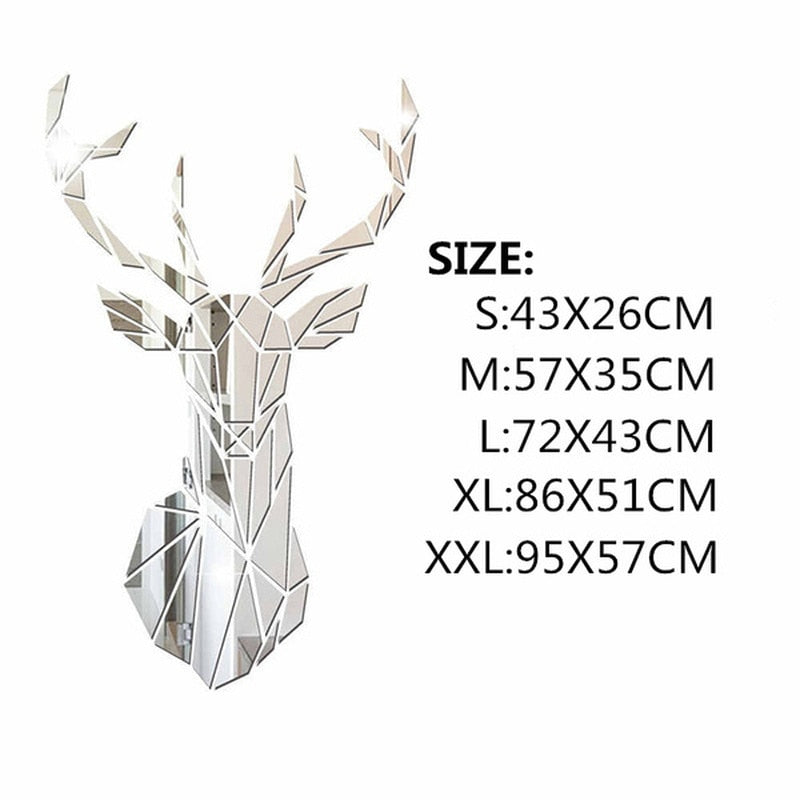 3D Mirror Wall Stickers Nordic Style Acrylic Deer Head Mirror Sticker Decal Removable Mural for DIY Home Living Room Wall Decors