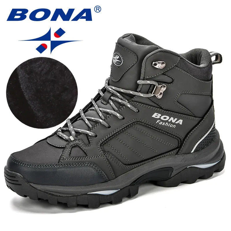 BONA Men Boots Anti-Skidding Leather Shoes Men Popular Comfy Spring Autumn Men Shoes Short Plush Work Boots /  Snow Boots Durable Outsole