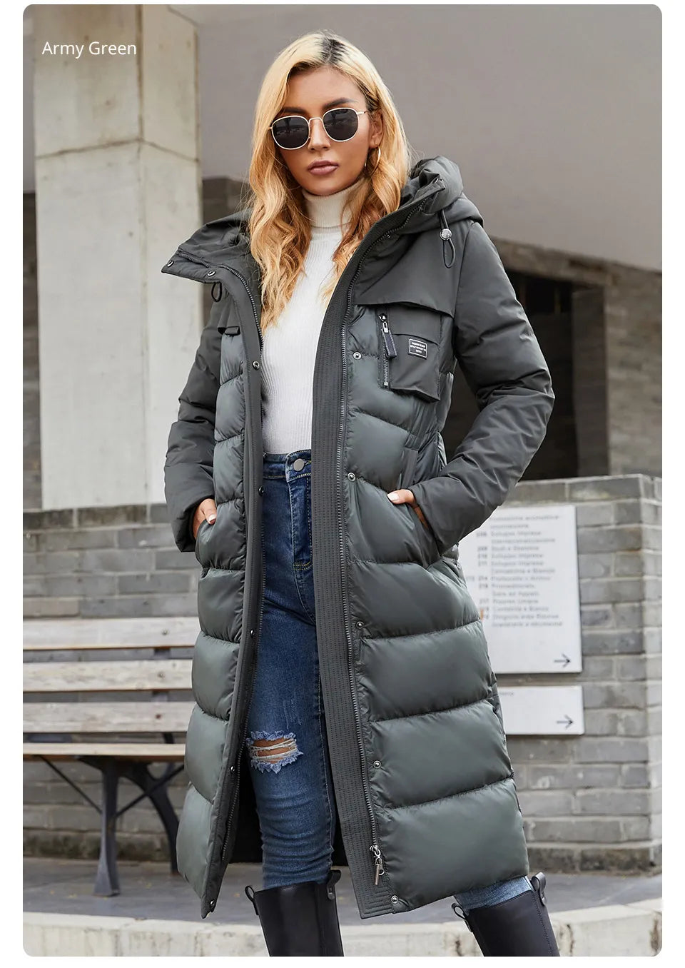 Women's jacket long Fashion Grace women winter down jackets Zipper pocket with belt parka high quality