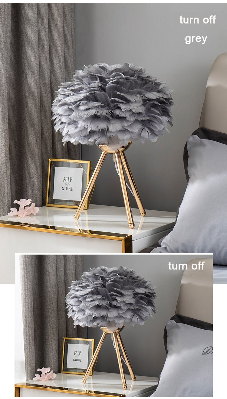 Feather Bedroom Table Lamp Modern Bedside Lamp Living Room Coffee Shop Wedding Christmas Decoration Romantic Goose Feather Lamp