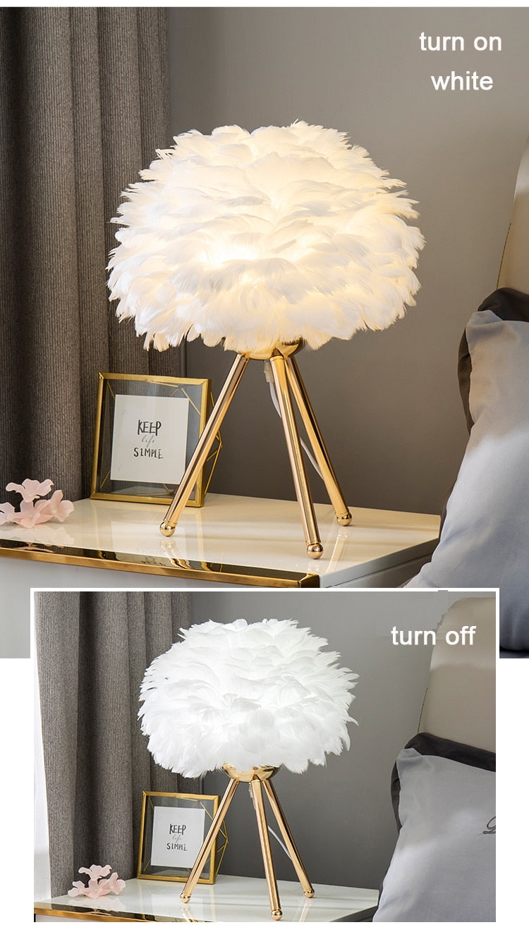 Feather Bedroom Table Lamp Modern Bedside Lamp Living Room Coffee Shop Wedding Christmas Decoration Romantic Goose Feather Lamp