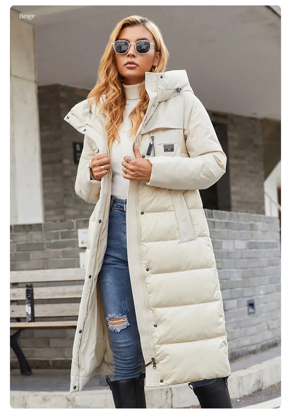 Women's jacket long Fashion Grace women winter down jackets Zipper pocket with belt parka high quality