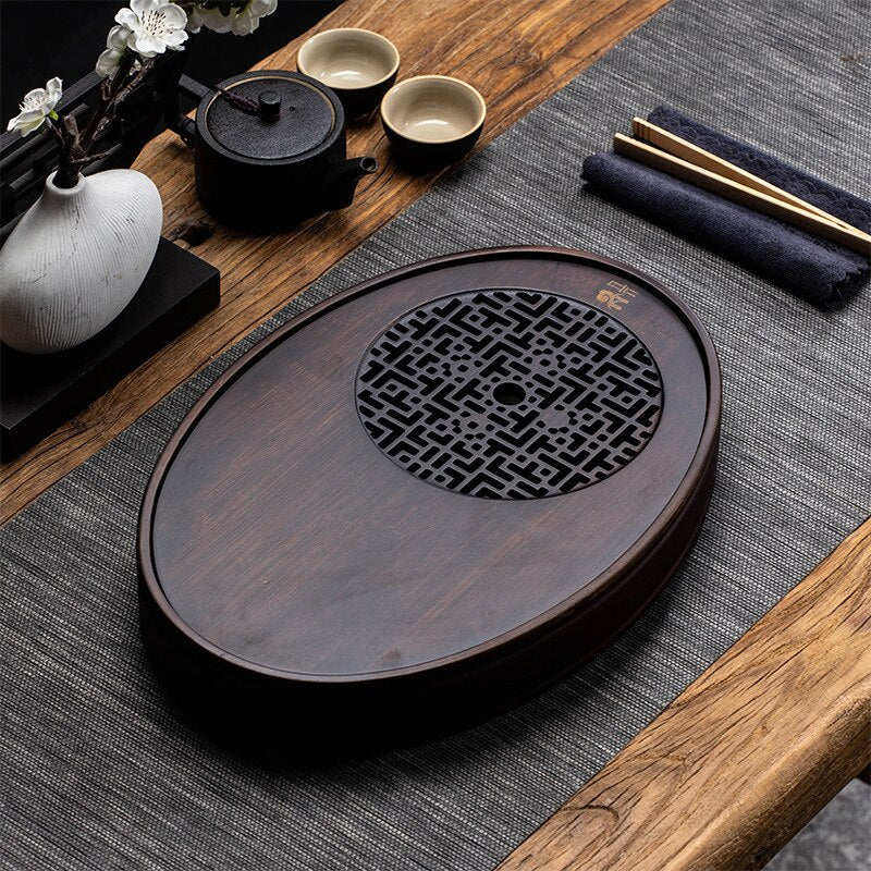 Bamboo tea tray household simple bamboo tray Kung Fu tea set draining long dry soaking tray small water storage tea table