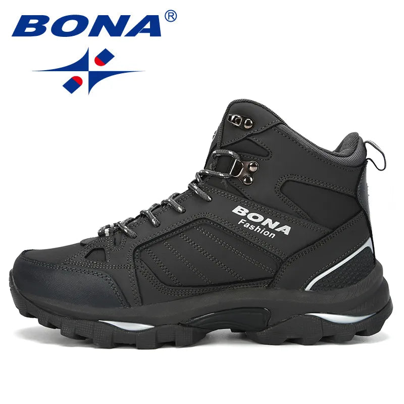 BONA Men Boots Anti-Skidding Leather Shoes Men Popular Comfy Spring Autumn Men Shoes Short Plush Work Boots /  Snow Boots Durable Outsole