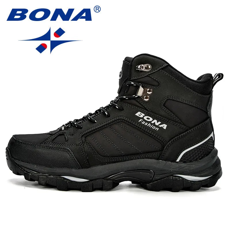 BONA Men Boots Anti-Skidding Leather Shoes Men Popular Comfy Spring Autumn Men Shoes Short Plush Work Boots /  Snow Boots Durable Outsole