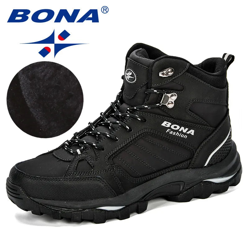 BONA Men Boots Anti-Skidding Leather Shoes Men Popular Comfy Spring Autumn Men Shoes Short Plush Work Boots /  Snow Boots Durable Outsole