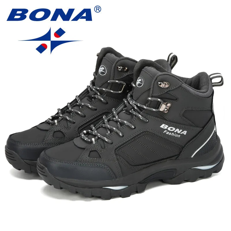 BONA Men Boots Anti-Skidding Leather Shoes Men Popular Comfy Spring Autumn Men Shoes Short Plush Work Boots /  Snow Boots Durable Outsole