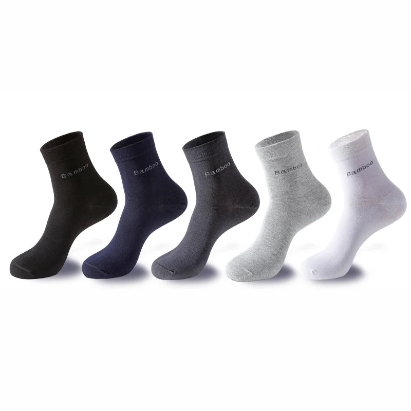 5Pairs/Lot Men's Bamboo Fiber Socks New Casual Business Anti-Bacterial Deodorant Breatheable Crew Socks Men Compression Socks