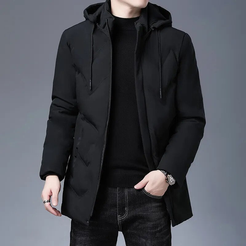 Hooded Casual Fashion Long Thicken Outwear Parkas Jacket Men Winter Windbreaker Coats Men Clothing