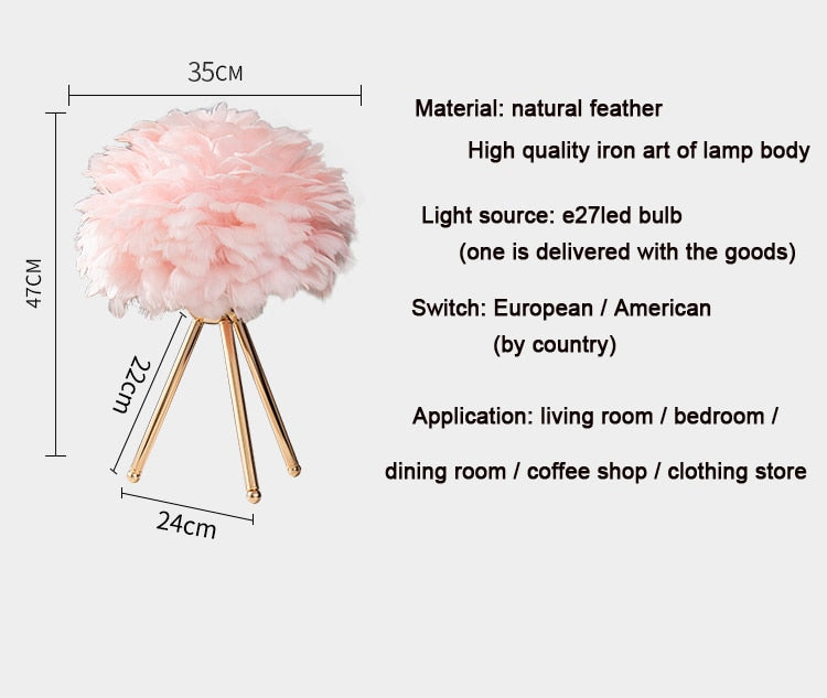 Feather Bedroom Table Lamp Modern Bedside Lamp Living Room Coffee Shop Wedding Christmas Decoration Romantic Goose Feather Lamp