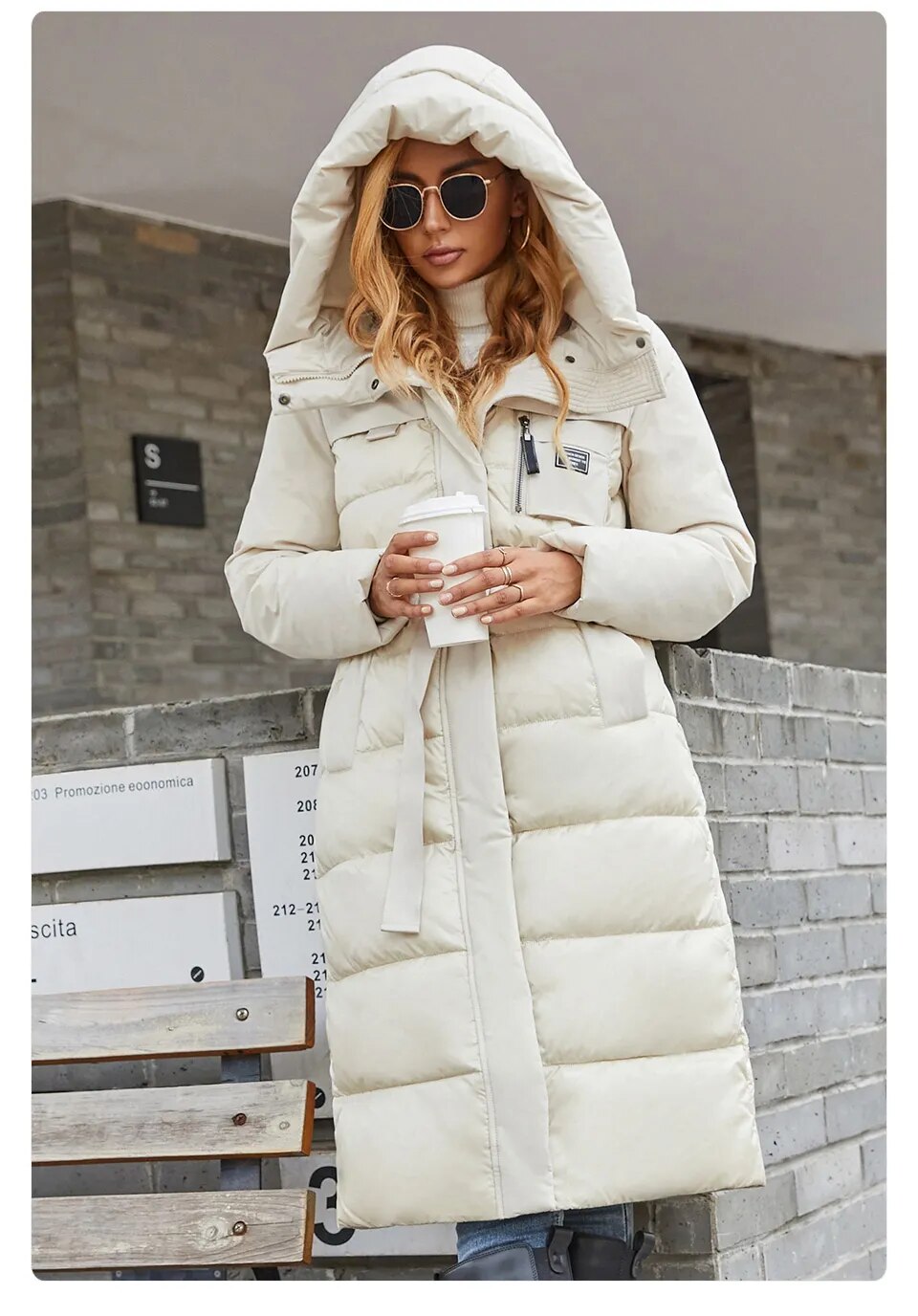 Women's jacket long Fashion Grace women winter down jackets Zipper pocket with belt parka high quality