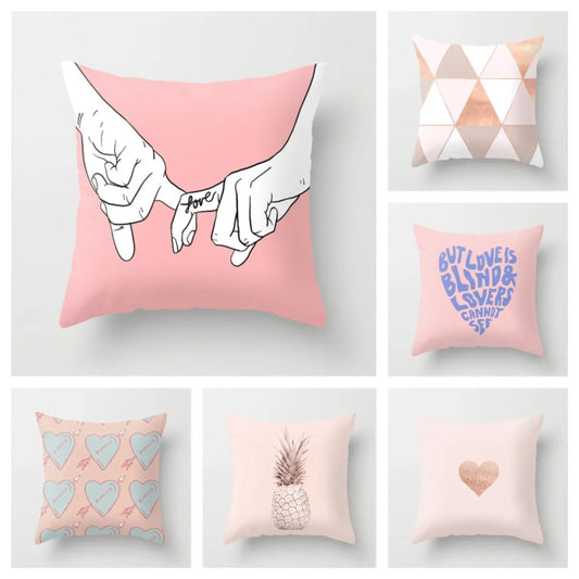 Short Plush New Ins Style Pink Geometric Heart Shape Series Pillow Cover 40x40 45x45 50x50 60x60cm Pillowcase