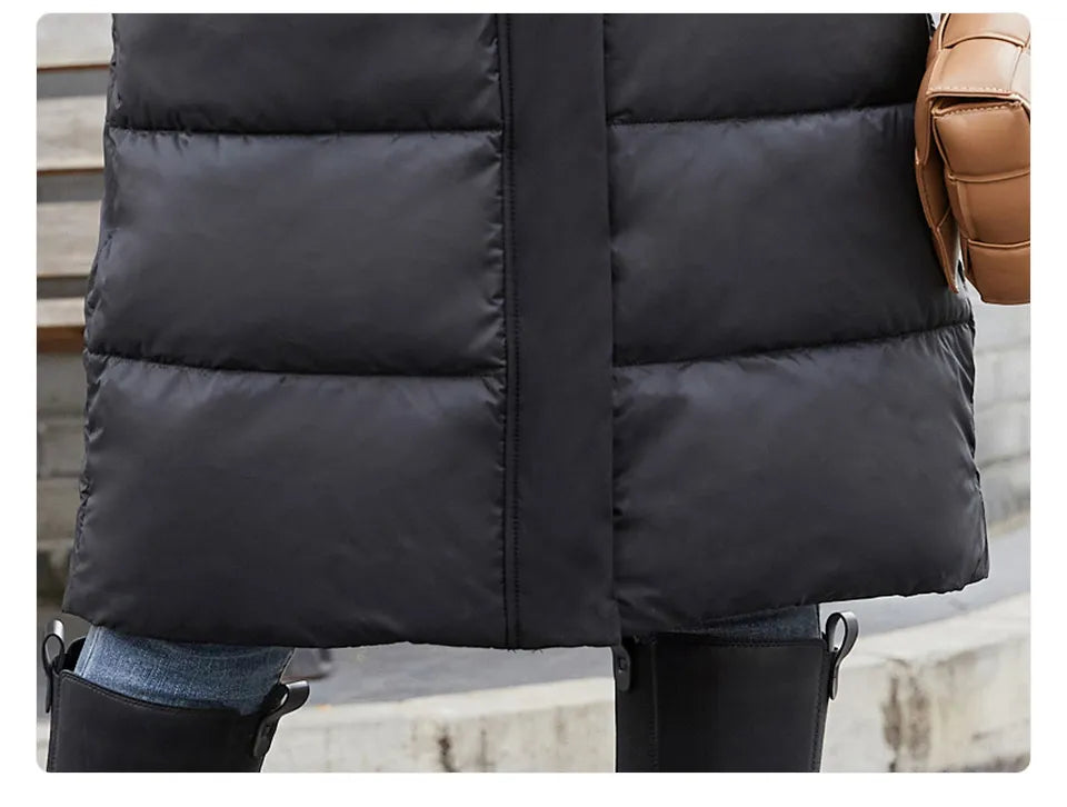 Women's jacket long Fashion Grace women winter down jackets Zipper pocket with belt parka high quality