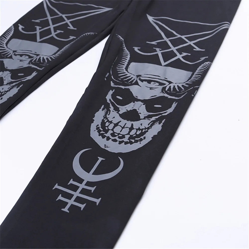 Gothic Leggings For Women Ouija Workout Pants Dark Grunge Black Cat Skull Leggins Devil Satan Legins