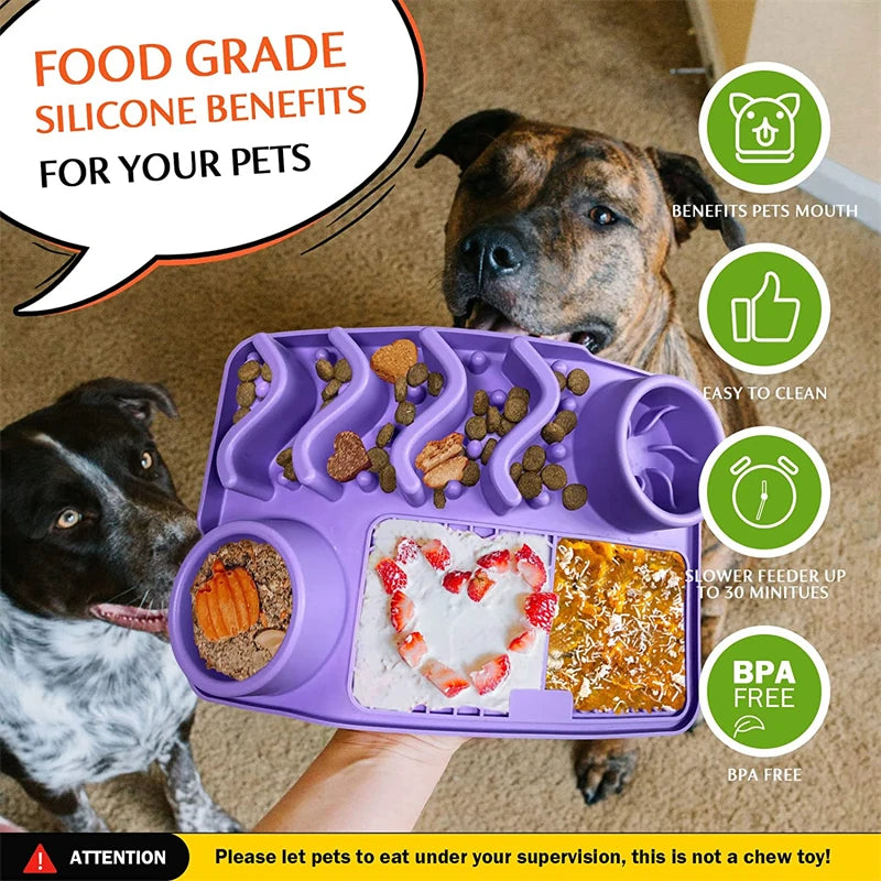 Slow Feeder Upgraded 3 in 1 Dog Bowls Dog Licking Mat With Suction Cups For Anxiety Relief Perfect For Pet Food Yogurt BPA Free