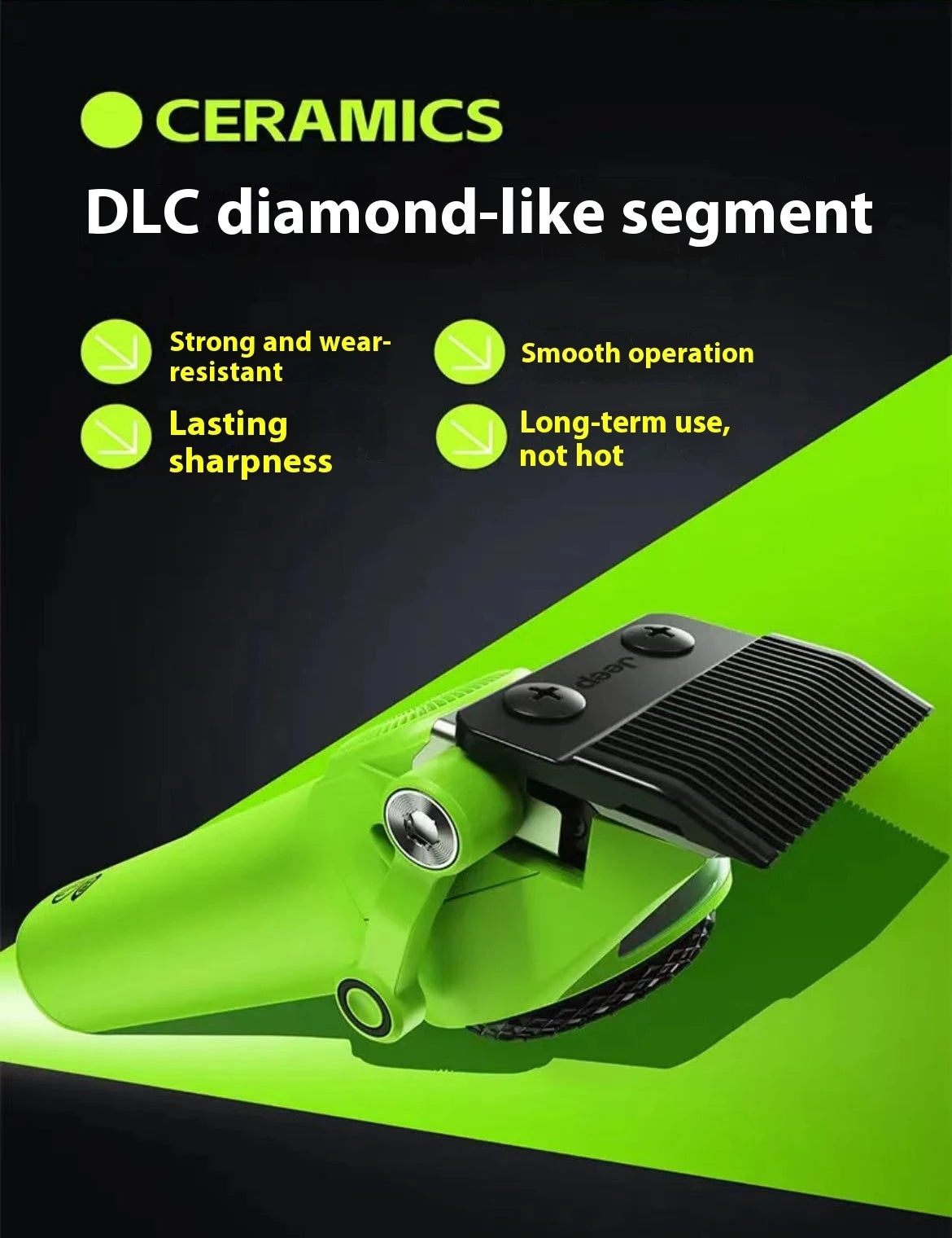 jeep H1 New Green Professional men's hair clipper   beard trimmer DLC diamond-like coated inserts 7000-9000 RPM