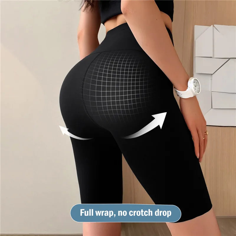 Thin Shark Skin Leggings for Women 5 Points High Waist Belly Holding Tight Stretch Shorts Cycling Pants Weight Loss