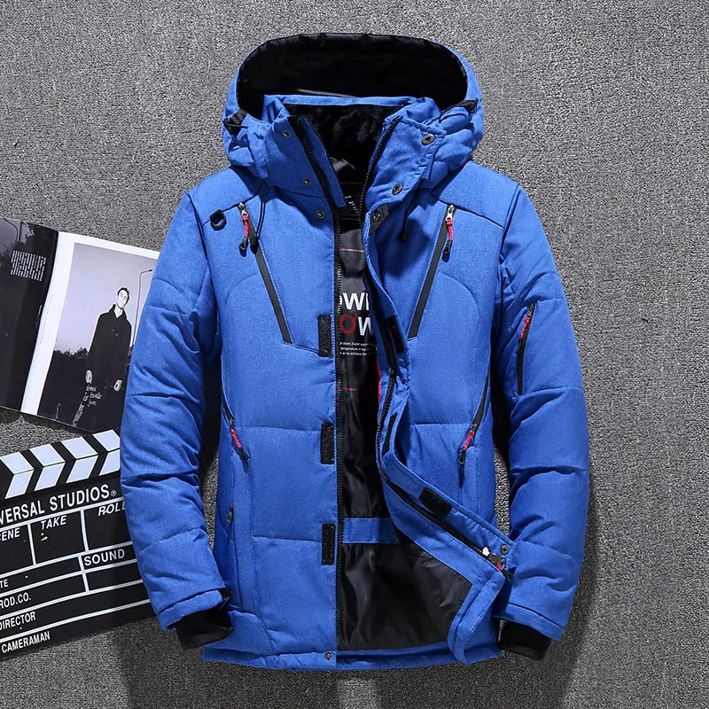 Winter Mens White Duck Down Jacket Warm Hooded Thick Slim Fit Puffer Jacket Coat Male Casual High Quality Overcoat Thermal
