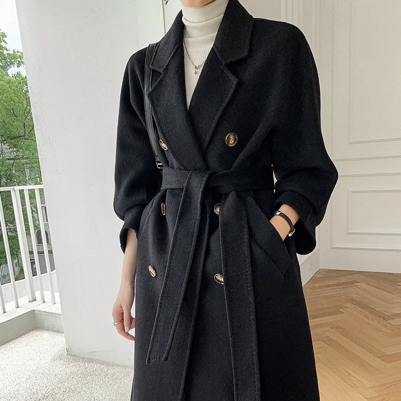 Winter New Cashmere Coat Women's Classic Double-breasted Women's Thickened Double-sided Wool Long Coat