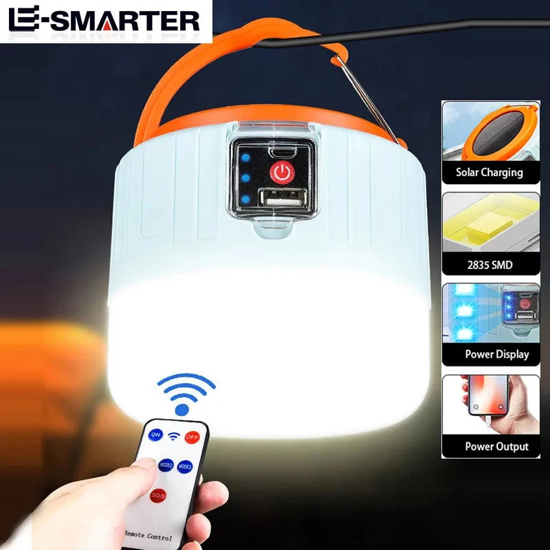 Outdoor Solar Light LED Lamp Rechargeable Bulbs Emergency Light Hook Up Camping Fishing Portable Lantern Lights