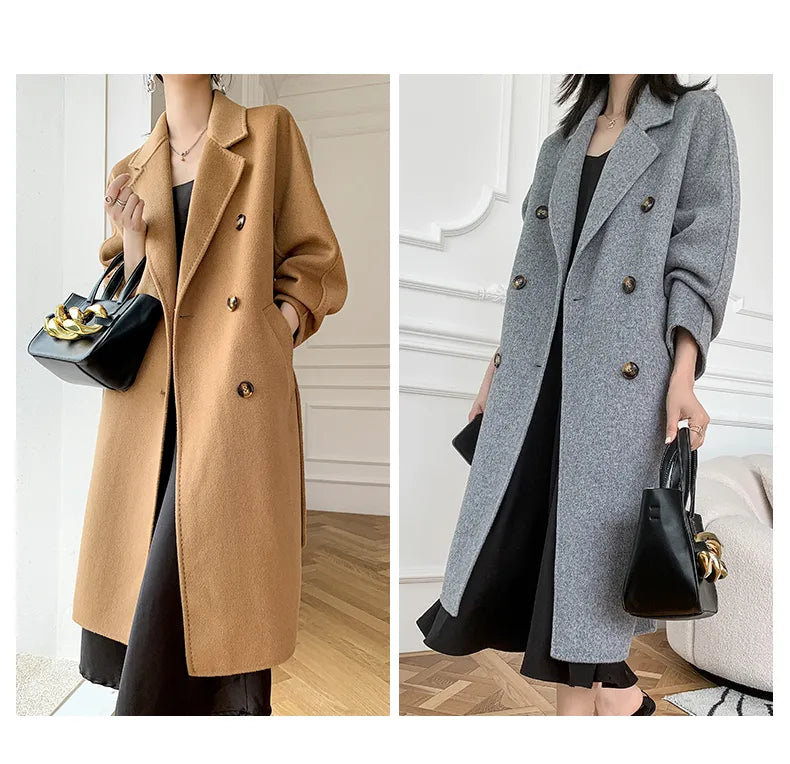 Winter New Cashmere Coat Women's Classic Double-breasted Women's Thickened Double-sided Wool Long Coat