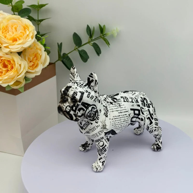 Colorful Standing French Bulldog Resin Statue Decoration, Pet Dog DIY Graffiti Crafts, Desktop Animal Statue Ornament.