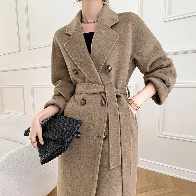 Winter New Cashmere Coat Women's Classic Double-breasted Women's Thickened Double-sided Wool Long Coat