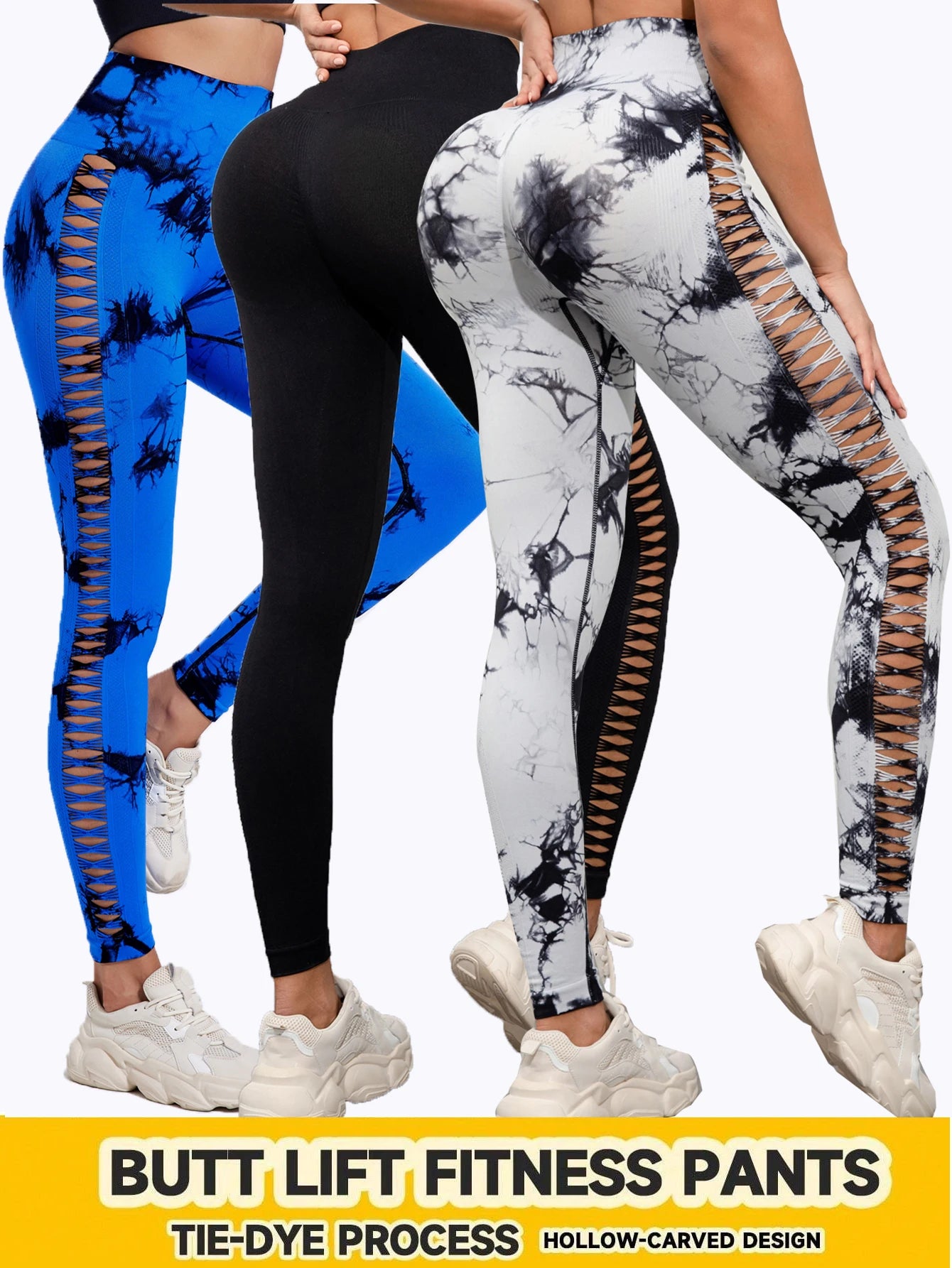 Gym Leggings Women High Waist Seamless Tie Dye  Leggings Women Skinny Stretch Outdoors Hollow Out Pants