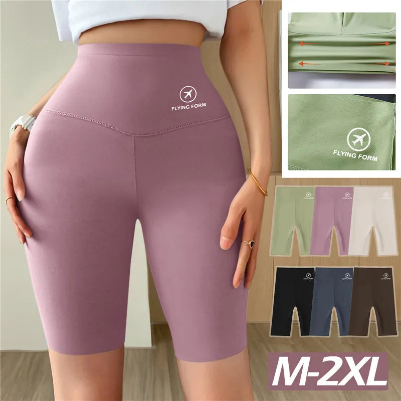 Thin Shark Skin Leggings for Women 5 Points High Waist Belly Holding Tight Stretch Shorts Cycling Pants Weight Loss